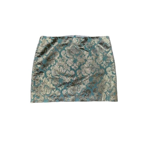 J.Crew Factory Gilded Jacquard Skirt Turquoise & Gold Brocade Size 6 - Picture 1 of 13